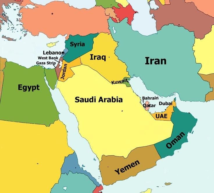 ramani ya Bahrain na eneo la jirani